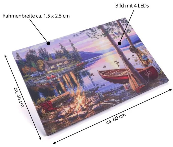 Nástenná maľba Západ slnka Kanada, 4 LED diódy, 40 x 60 cm