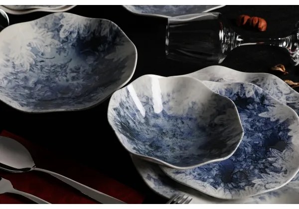 Jedálenská súprava 24 ks, modrá/porcelán