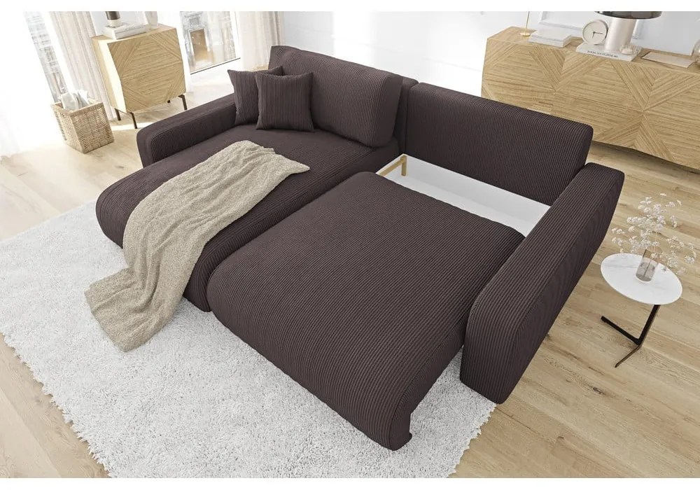 Hnedá menčestrová rozkladacia rohová pohovka (variabilná) Sara – Ropez