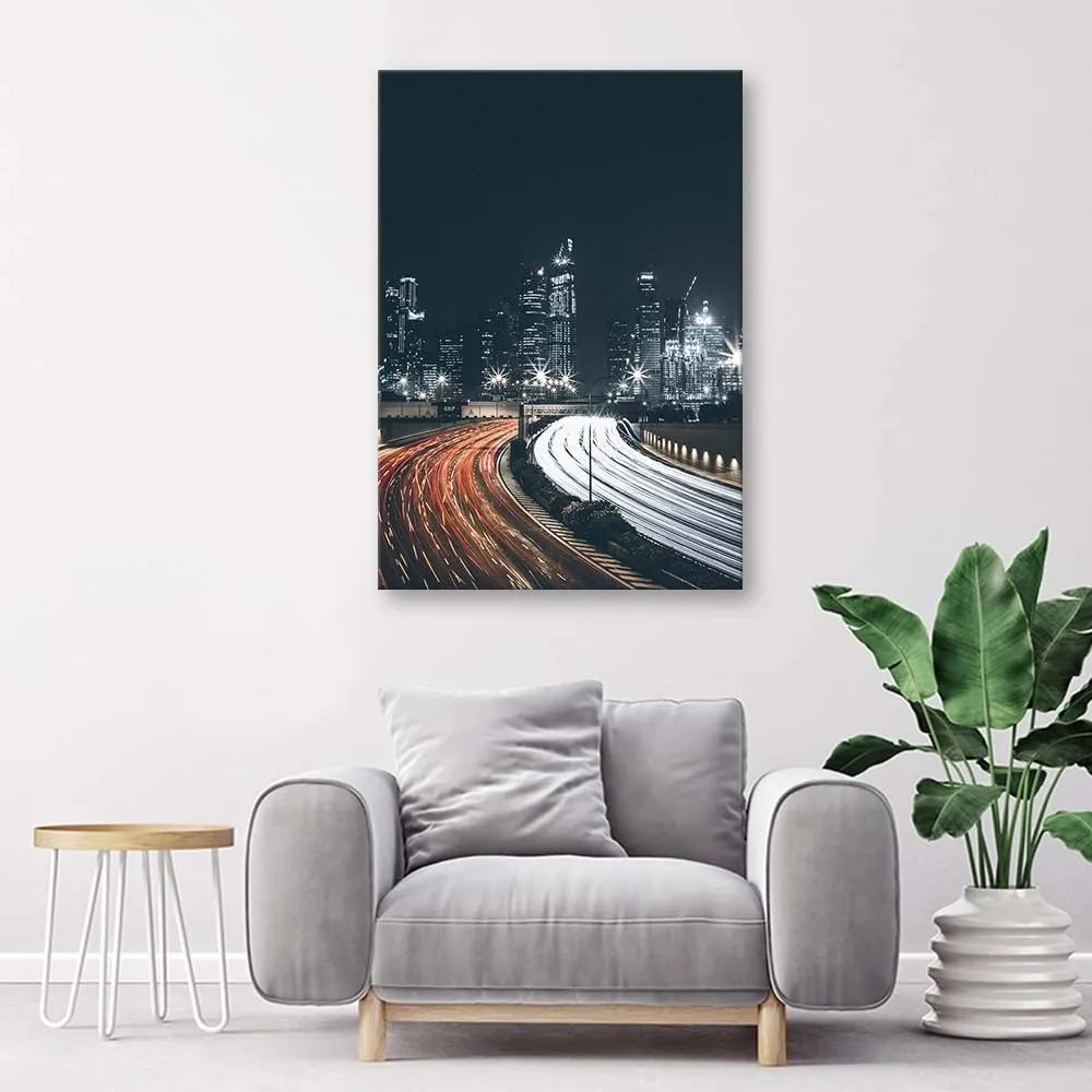 Obraz na plátně Noční silnice ve městě - 60x90 cm