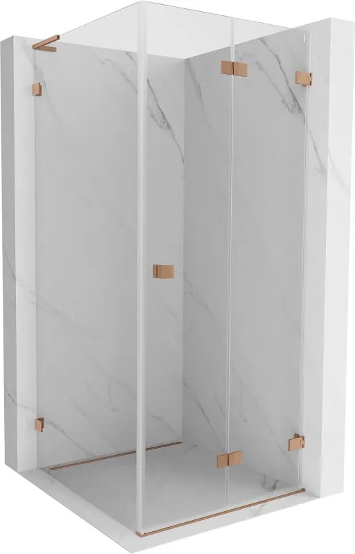 Mexen Lunar-F L, 1-krídlový sprchový kút so skladacími dverami, pravý, 80 x 80 cm, 8mm číre sklo, medený profil, 836L-080-080-65-00-P