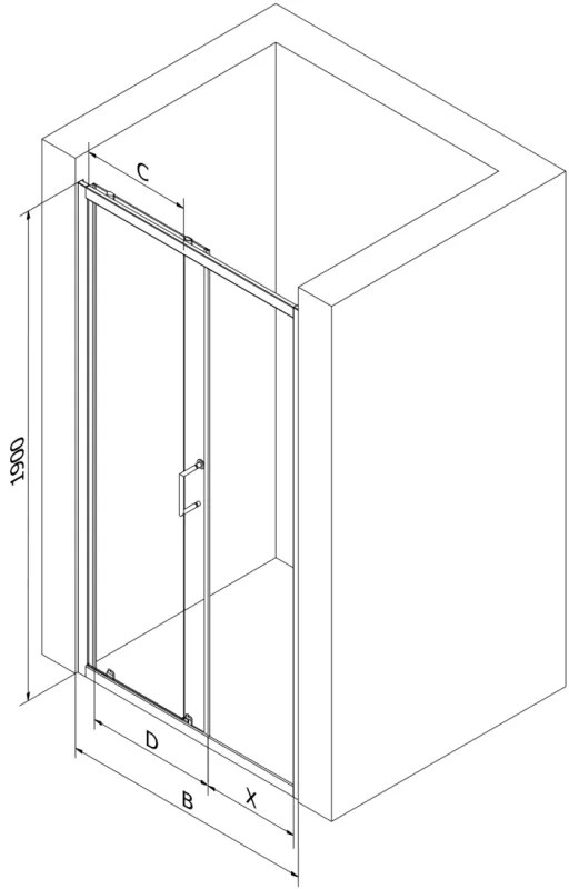Mexen Apia, posuvné dvere do otvoru 150 x 190 cm, 6mm číre sklo, chrómový profil, 845-150-000-01-00