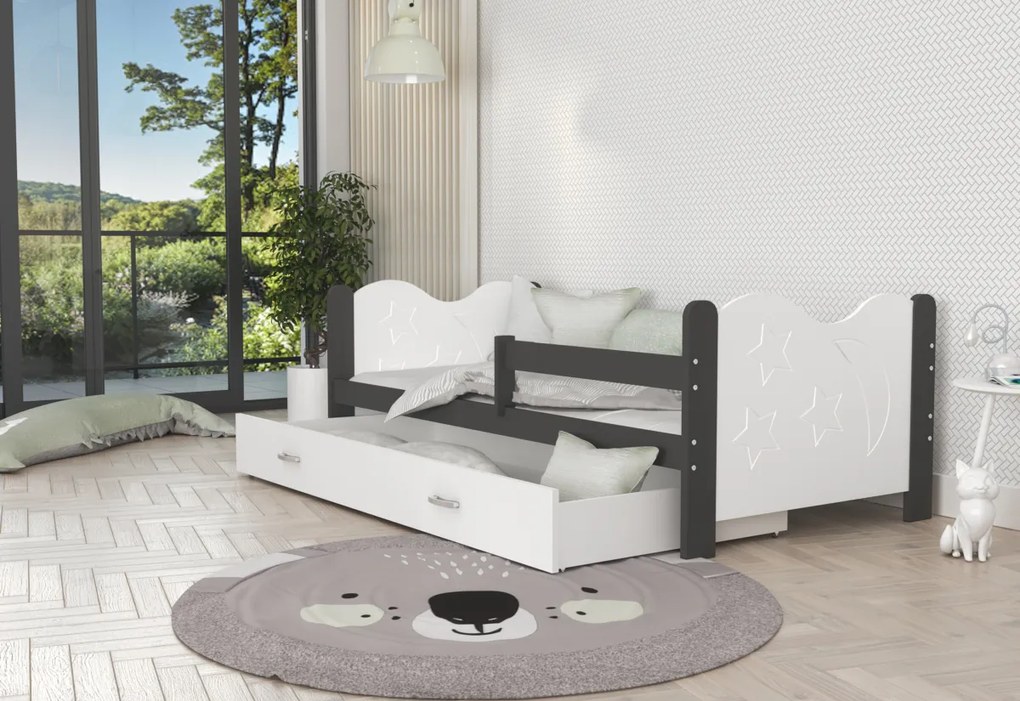 Detská posteľ MIKOLAJ P1 COLOR + matrac + rošt ZADARMO, 160x80, sivá/biela