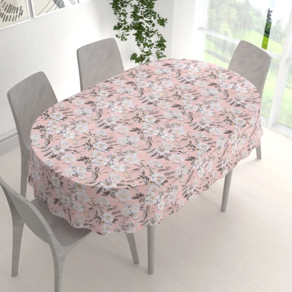 Biante Dekoračný oválny obrus Leona LN-158 Plané ruže na lososovom 120x200 cm