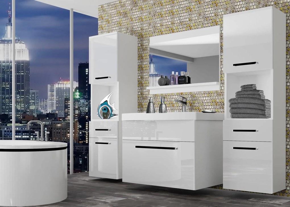 Kúpeľňový nábytok Belini biely lesk + umývadlo + zrkadlo ROD P 6/0/W/W/0/ZW