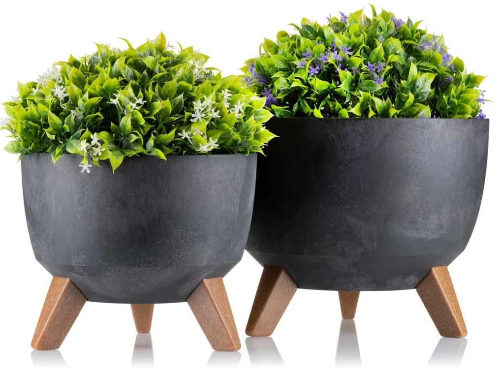Súprava 2 kvetináčov Rosa Linea čierny betón