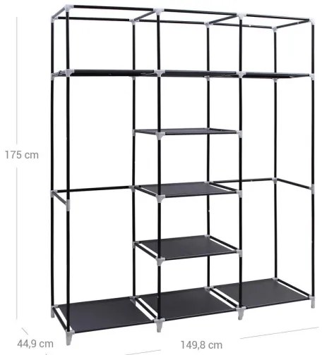 Úložná textilná skriňa s policami a vešiakovou tyčou MATIS 150x175 cm čierna