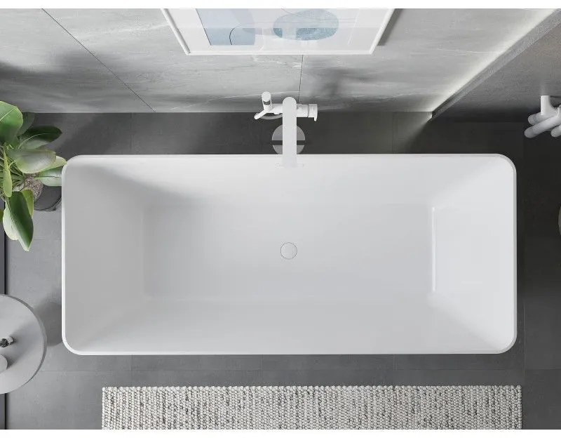 Mexen Velo Slim, voľne stojaca vaňa 170 × 75 cm, biela lesklá, biely prepad, 52811707500-20