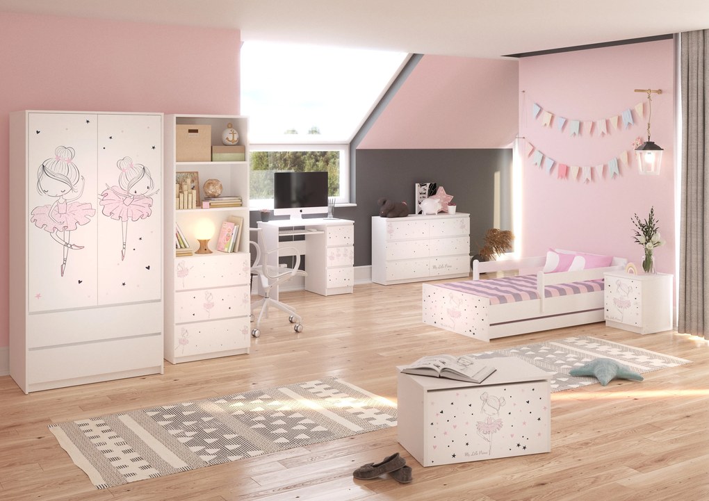 Detská posteľ MAX - 160x80 cm - RUŽOVÁ BALETKA - biela