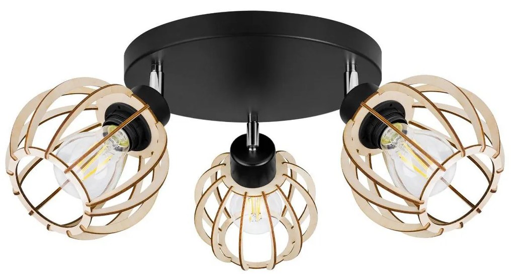 Stropné svietidlo Timber 8, 3x drevené tienidlo, op