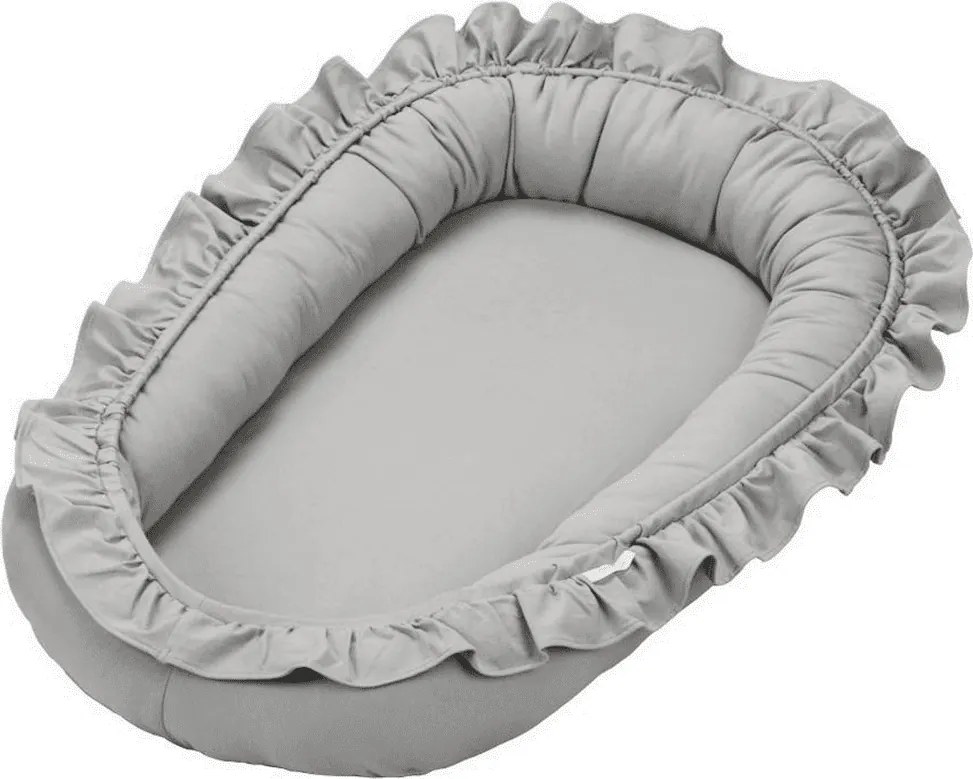Hniezdo pre bábätko s volánom svetlo šedá 83x54cm