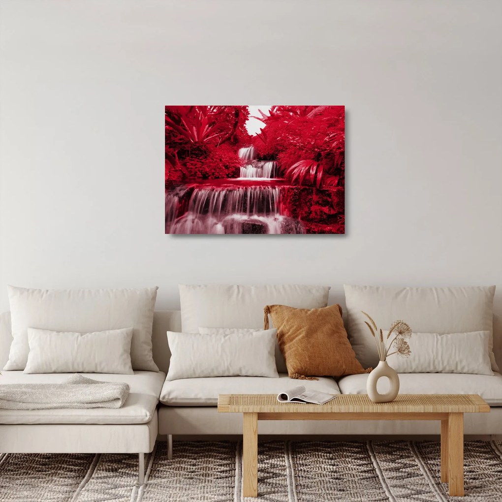 Sklenený obraz - Indonézske vodopády v červenej (70x50 cm)