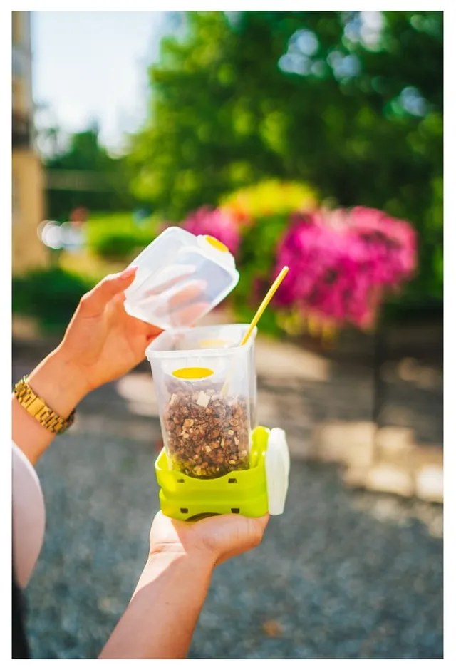 Zelená škatuľka na svačinu a obed s príborom, Vialli Design, 650ml+230m