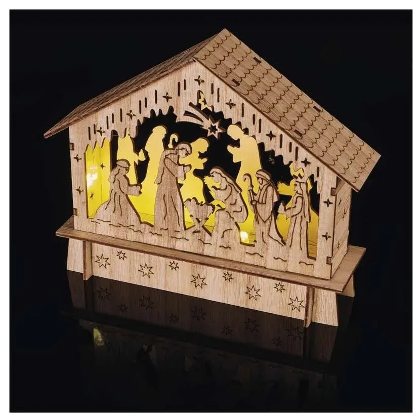 Vianočné dekorácie LED betlehem, drevený