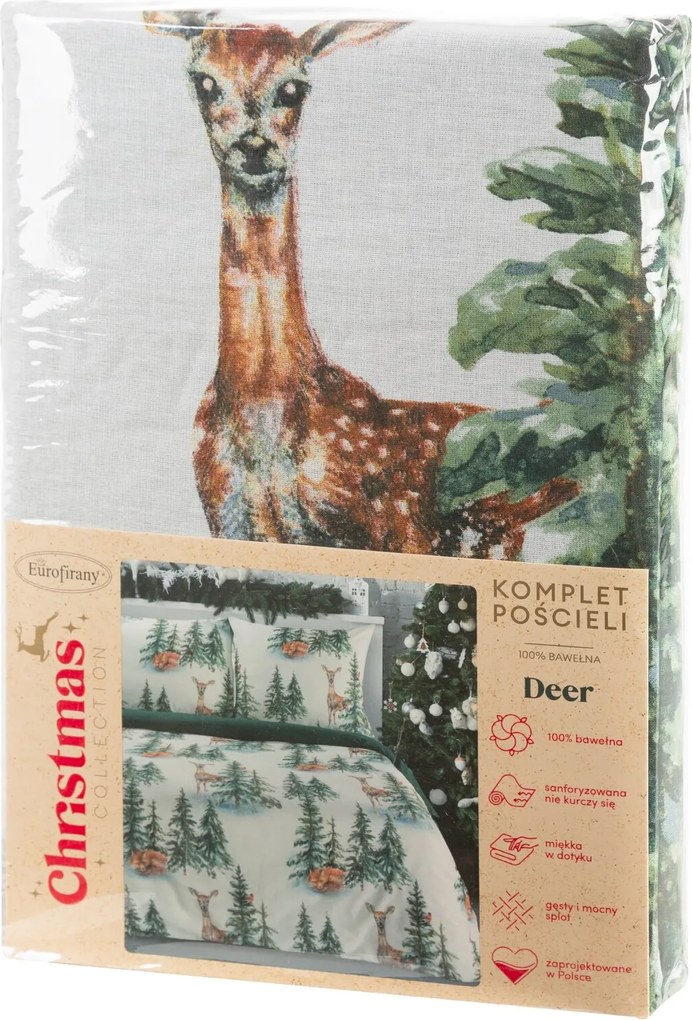 VIANOČNÉ RENFORCÉ OBLIEČKY DEER 200X220 CM, 2 KS 70X80 CM VZOROVANÉ