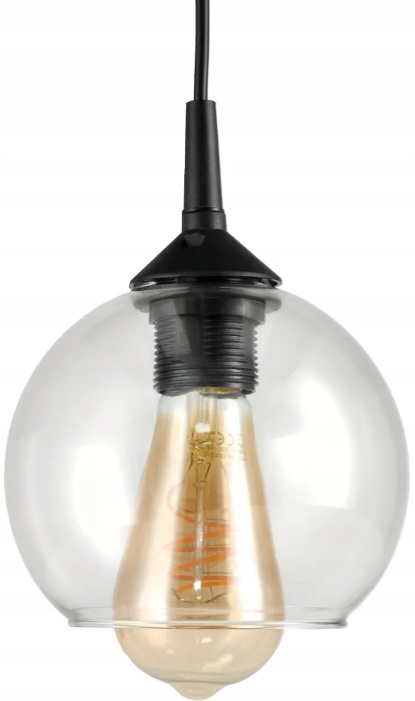 BERGE LED závesné stropné svietidlo, drevený trám, 3xE27, Luster, guľa, bezfarebný