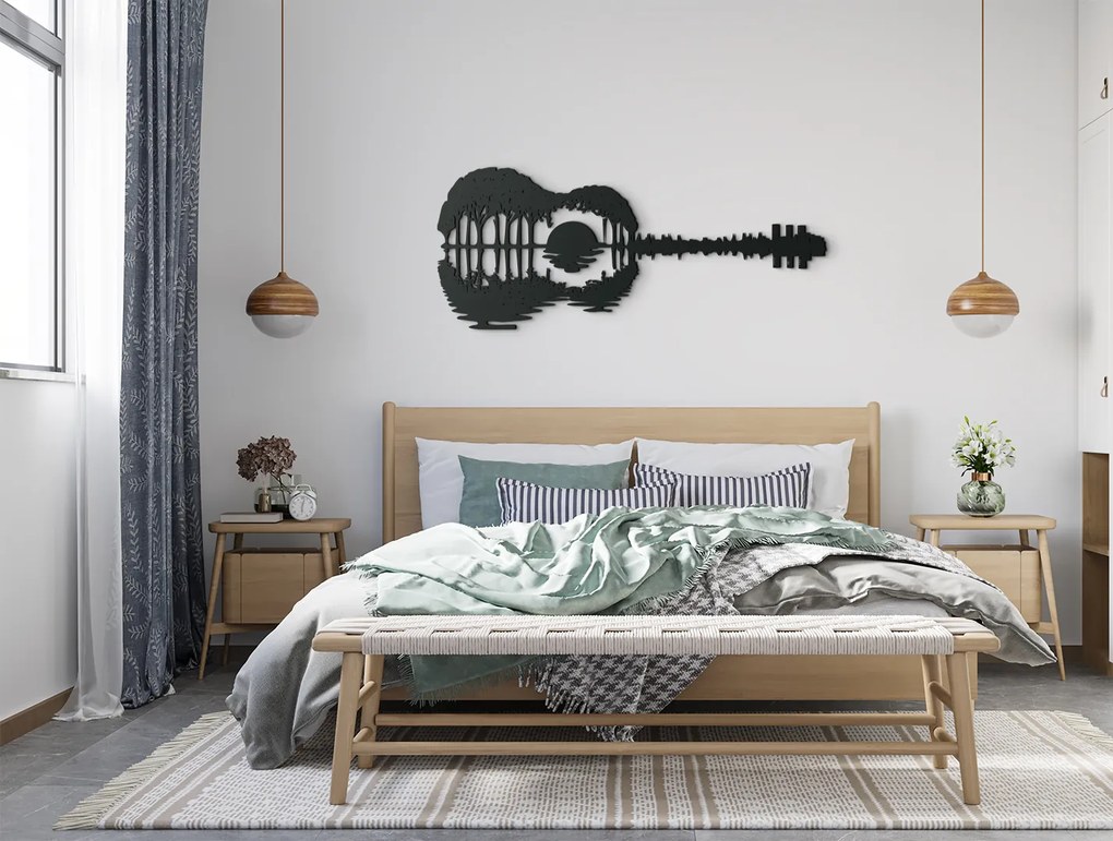 drevko Drevená nálepka na stenu Gitara Rozmer obrazu: 27 x 65 cm, Farba dekorácie: Čierna