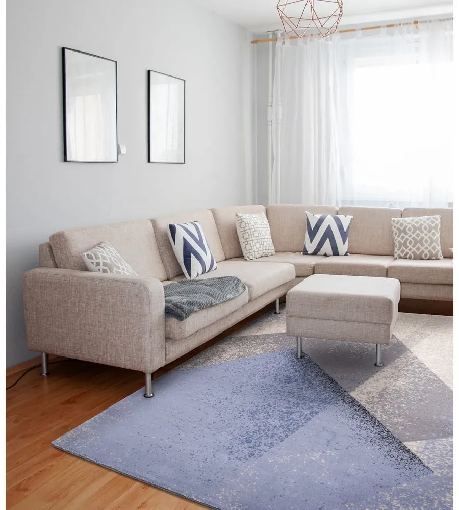 Svetlomodrý vlnený koberec 133x180 cm Folds – Agnella