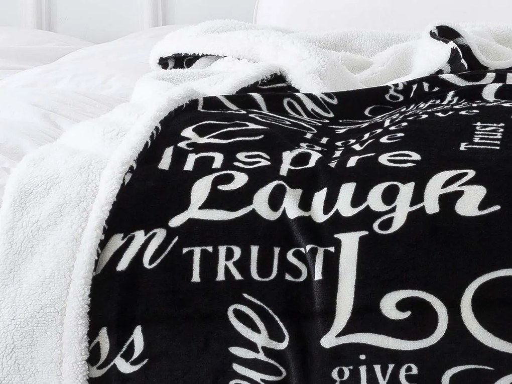 XPOSE® Mikroplyšová deka DORA s baránkom - čierna 140x200 cm