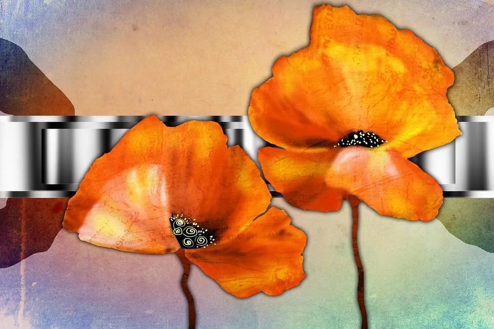 Obraz oranžové kvety maku v orientálnom štýle - 120x80