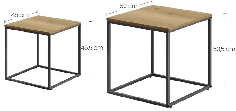 Konferenčný stolík štvorcový 2ks - dub / čierne nohy