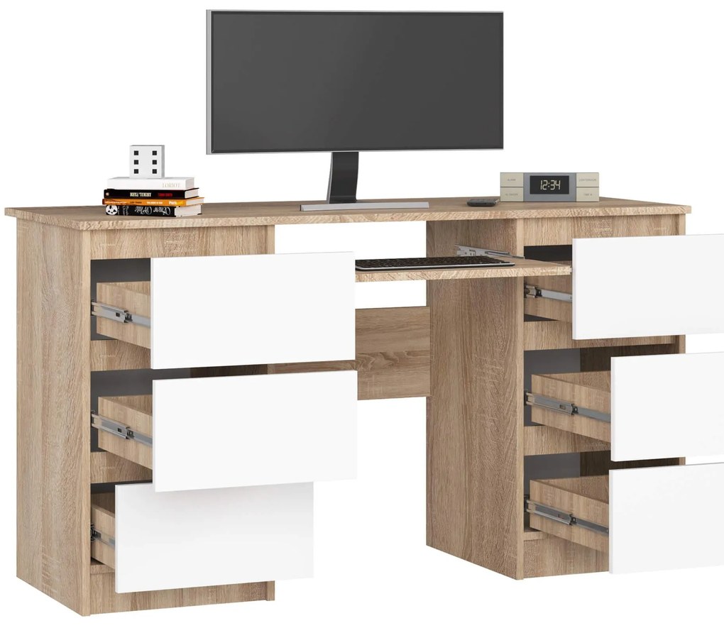 PC stolík Behati (dub sonoma + biela). Akcia -19%. Vlastná spoľahlivá doprava až k Vám domov. 1128507