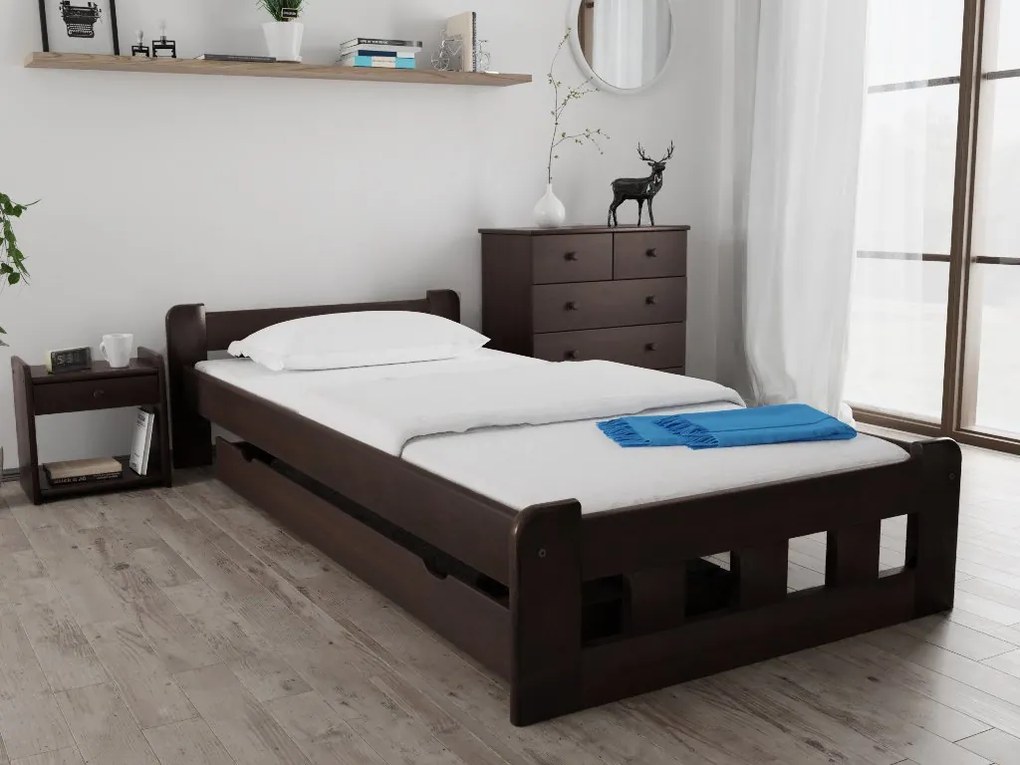 Posteľ Naomi zvýšená 90 x 200 cm, orech Rošt: S lamelovým roštom, Matrac: Matrac COCO MAXI 20 cm
