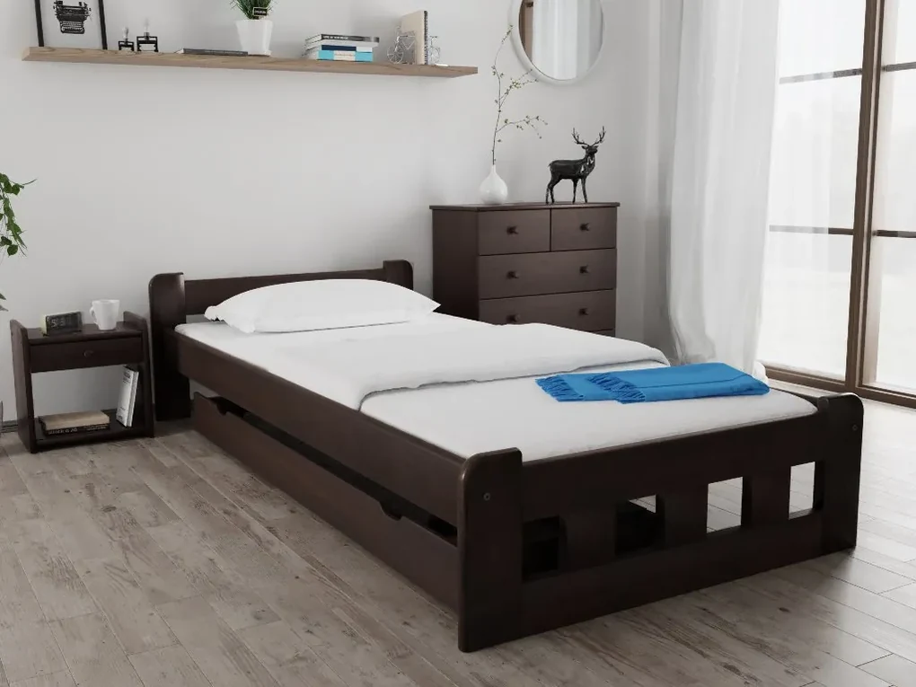 Posteľ Naomi zvýšená 90 x 200 cm, orech Rošt: S latkovým roštom, Matrac: Matrac COCO MAXI 20 cm