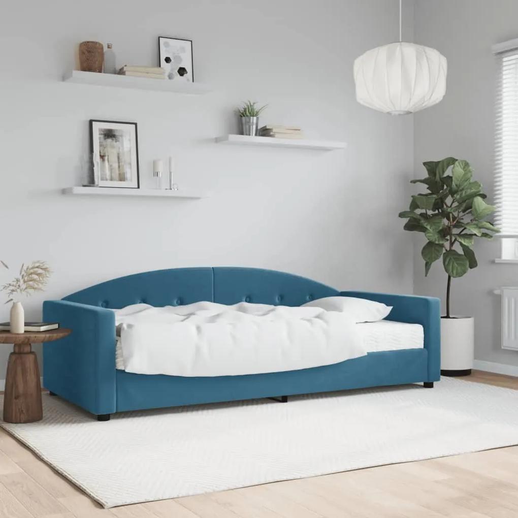 Denná posteľ s matracom modrá 90x200 cm zamat 3197276
