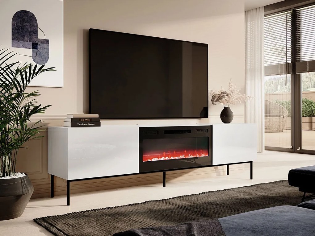 TV stolík Koda 200, Farby: biely / biely lesk + čierny, Krb: biely