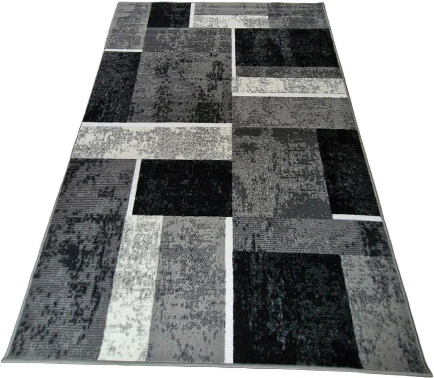 HU Sivý geometrický kockovaný obdĺžnikový koberec NEW IDEA 90311-0433 Rozmer: 60x110 cm