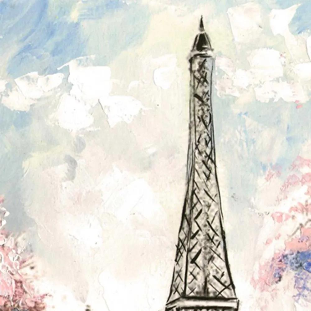 Ozdobný paraván Pařížská Eiffelova věž Pastel - 110x170 cm, trojdielny, obojstranný paraván 360°