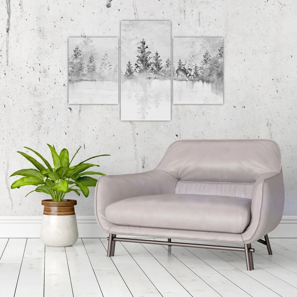 Obraz - Jelene pri jazere (90x60 cm)