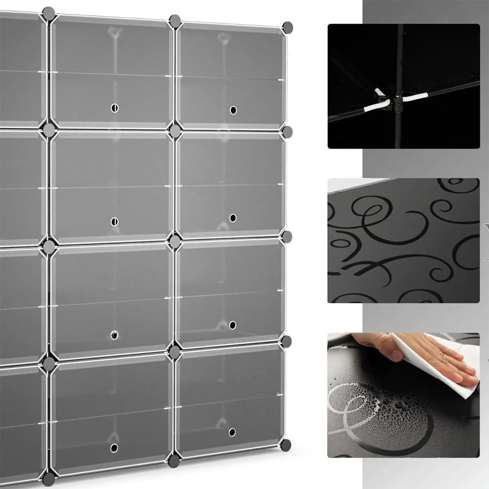 Organizér na topánky z plastu s 12 priehradkami a bočnými háčikmi