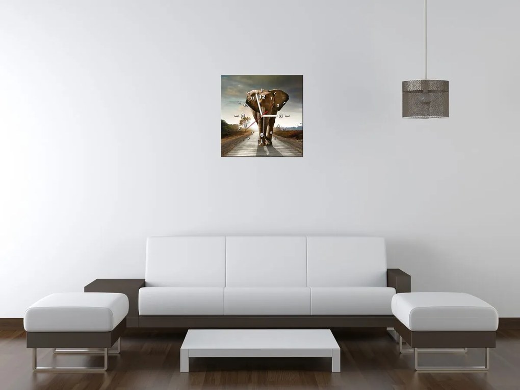 Gario Obraz s hodinami Osamelý silný slon Rozmery: 30 x 30 cm
