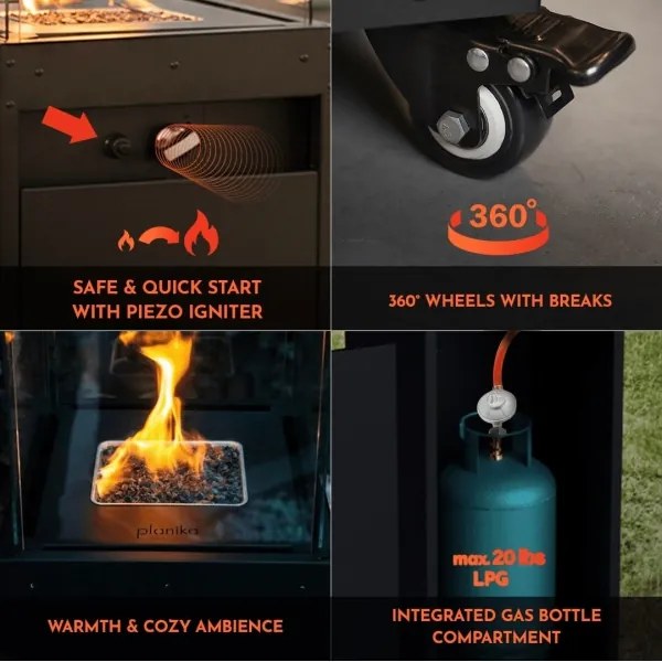 Planika Faro GAS - Vonkajší plynový krb 142x36 cm 8kW biela + ochranný kryt