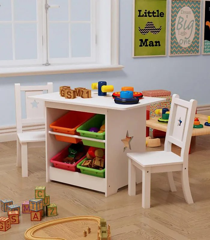 Detský set stolíka a stoličiek v bielej farbe