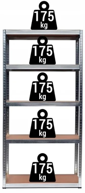 Stabilný kovový úložný regál s 5 policami 180x90x40