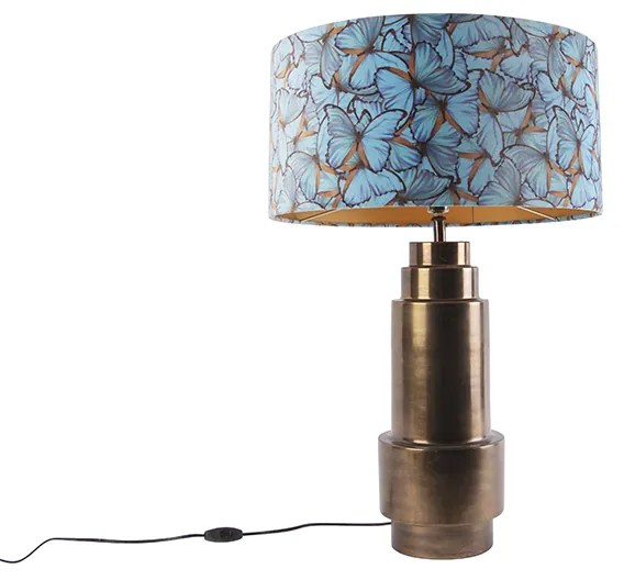 Stolná lampa bronzová s tienidlom z zamatového motýľa 50 cm - Bruut