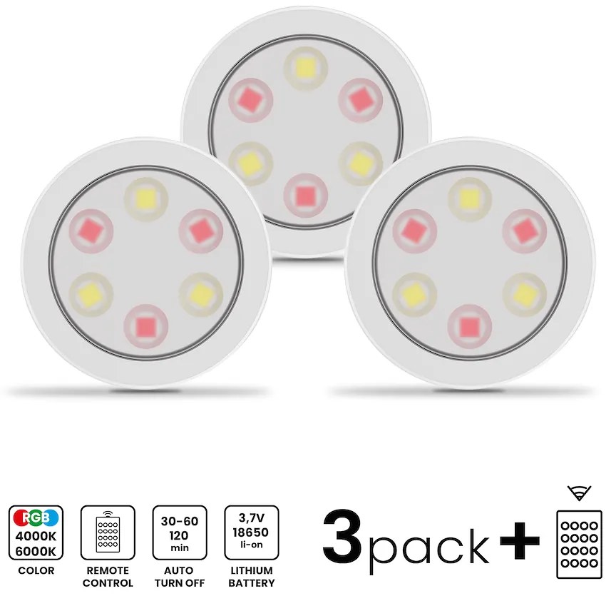 Ecolamp LED svietidlo Jojo, 1x LED 0,6w 3000-6000k, w, RGB, ovládač, sada 3ks