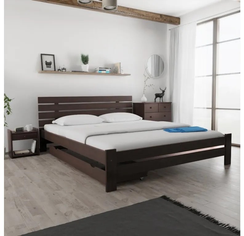 Posteľ PARIS zvýšená 180x200 cm, orech Rošt: S lamelovým roštom, Matrac: Matrac COCO MAXI 20 cm