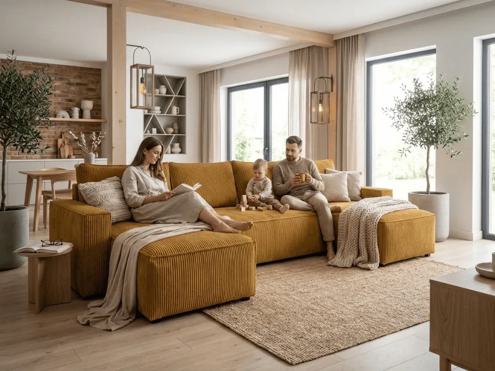 Horčicová sedacia súprava do U SMART COSARO 295x140 cm