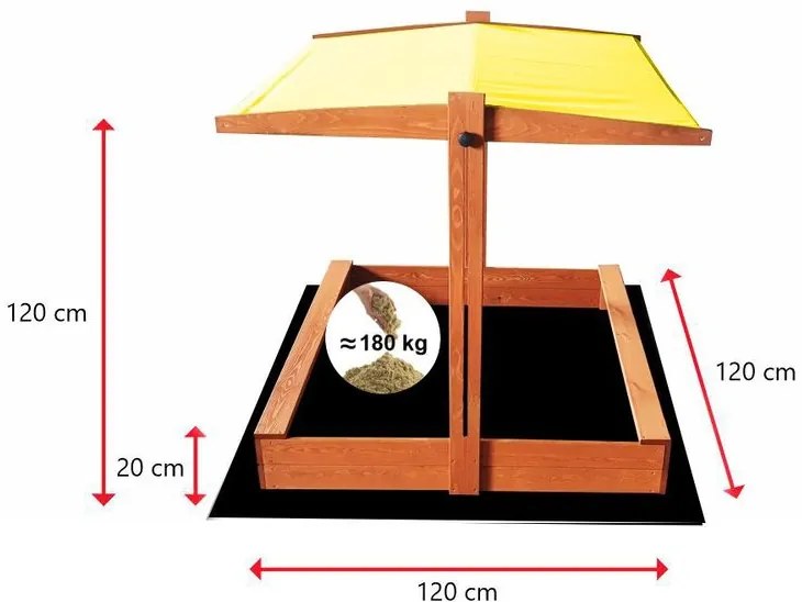 Sun Active Drevené pieskovisko so strieškou Slim, žlté - 120 cm