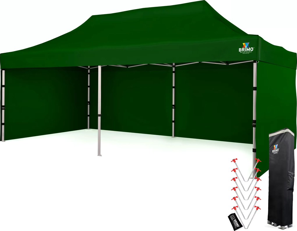 BRIMO Svadobný stan 3x6 m hliníkový – Elegantný a rýchlorozkladací - s 3 stenami - Zelená 15