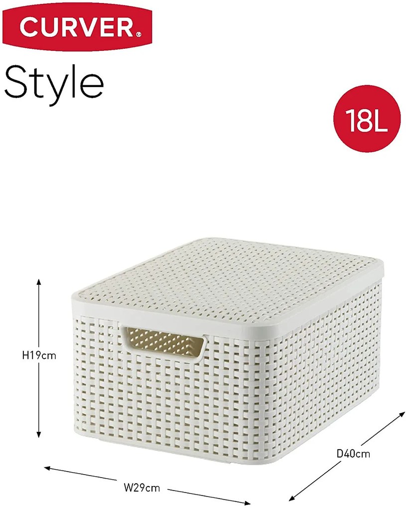 Úložný box, ratanový košík, STYLE2 Curver s vekom, krémový (39 x 29 x 20 - 18 l)