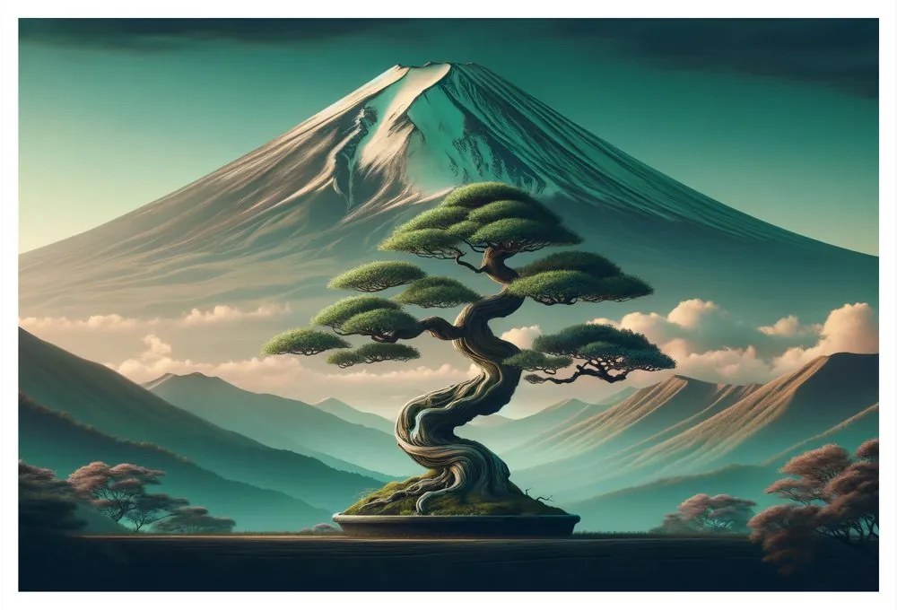 Obraz bonsaj a hora v japonskom štýle