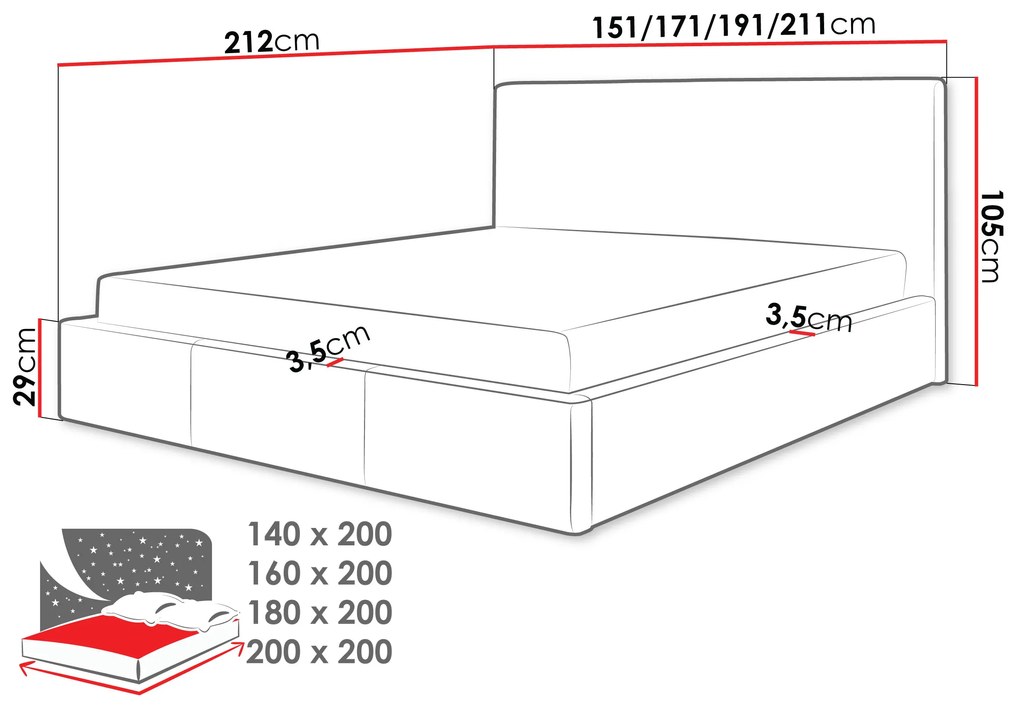 Manželská posteľ 200cm Kendall (tmavosivá). Vlastná spoľahlivá doprava až k Vám domov. 1122624