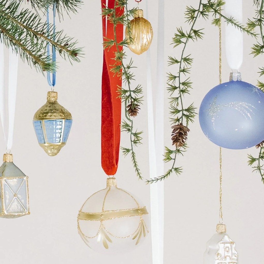 Bella Rose Sklenená vianočná ozdoba Lampáš Svetlomodrá Lesk