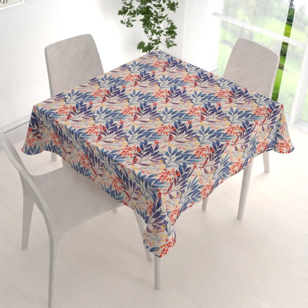Biante Dekoračný štvorcový obrus PML-067 Modré listy na krémovom 40x40 cm