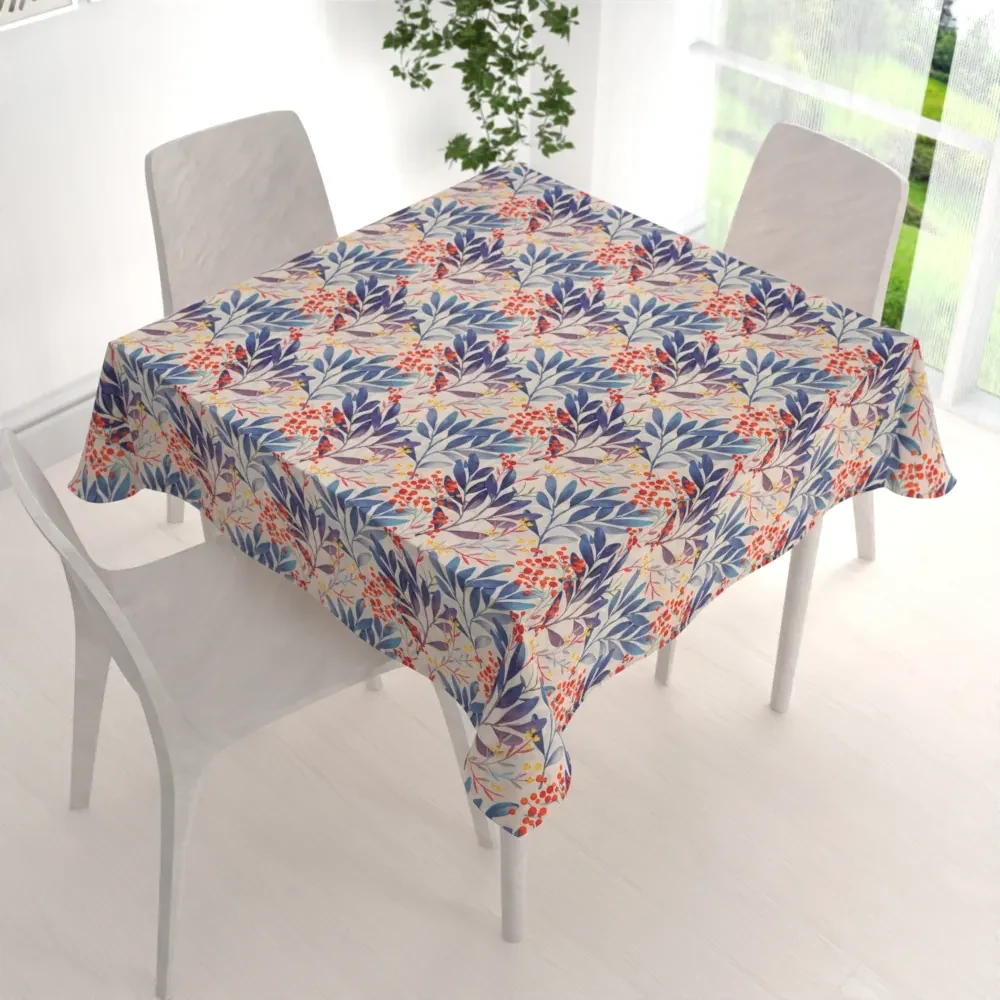 Biante Dekoračný štvorcový obrus PML-067 Modré listy na krémovom 80x80 cm